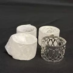 Set of 4 Silver Tone Pierced Metal Napkin Rings China 1.75 Inch