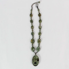Green Rainforest Jasper Rhyolite Polished Bead And Pendant Necklace 20 Inch