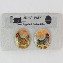 Fowl Play Hand Painted Farm Eggshell Earrings By Nancy Phares