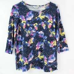 Christopher & Banks Multicolored Floral 3/4-Sleeve Top Women Petite Medium