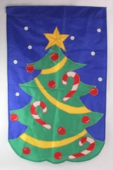 VTG Nylon Christmas Tree Embroidered Garden Flag 45 X 28 Inch