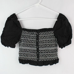 Lost + Wander Black Stretchy Material Puff-Sleeve Cropped Top Women's Size XS