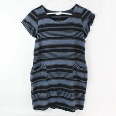 Mata Traders Black Blue Striped Pockets Tunic T-Shirt Women's Size Small
