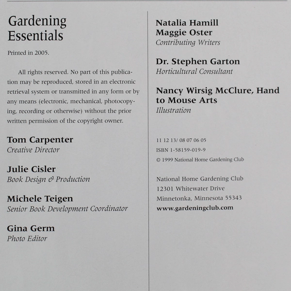 Gardening Essentials by Barbara Pleasant 2005 Hardcover Home Gardening Club
