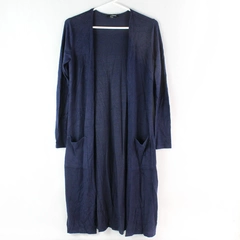 Ambiance Women's Long Cardigan Duster Sweater Navy Blue Size Small Pockets