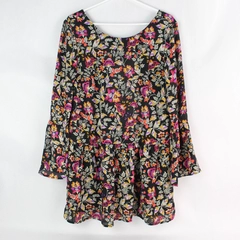 H&M Divided Long Bell Sleeve Black Floral Dress Women's Size 10 Button Up Back