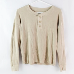 Mate Beige 1/4 Button Long-Sleeved Shirt Women's Size XS