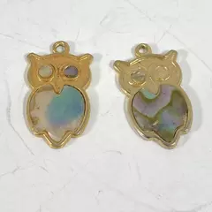 Lot of 2 Vintage Gold Tone Mother Of Pearl Owl Pendants Or Charms