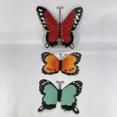 Set of 3 Colorful Metal Art Butterflies 6.25 to 10.25 Inches Tall