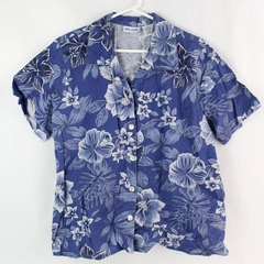 Blair Blue Short-Sleeved Button-Up Collared Hawaiian Shirt Men's Size Large