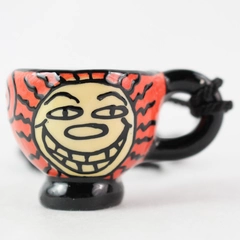 LG Gossett Hand-Painted Sun Design Pottery Teacup Pendant Necklace