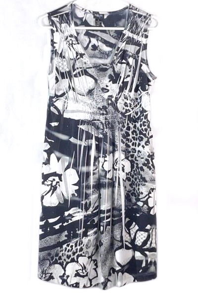 Style & Co Black White Floral Sleeveless Dress Women's Petite Large PL
