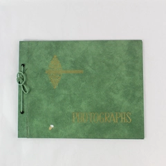 Photograph Album Green Scrapbook Tie Closure Black Paper Retro Smooth
