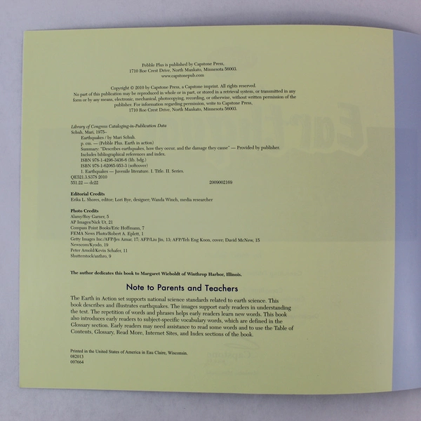 Earthquakes Earth in Action Mari Schuh Pebble Plus Capstone Press Book 2010