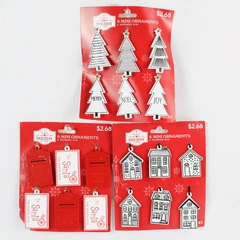 New 3 Sets of 6 Holiday Time Mini Wooden Christmas Ornaments