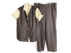 Vintage Handmade 3 Piece Outfit Women's Size 18 Vest Pants Shirt Brown Cream