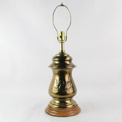 Solid Brass Table Lamp Urn Shaped Embossed Pair of Ducks Waterfowl Three Way