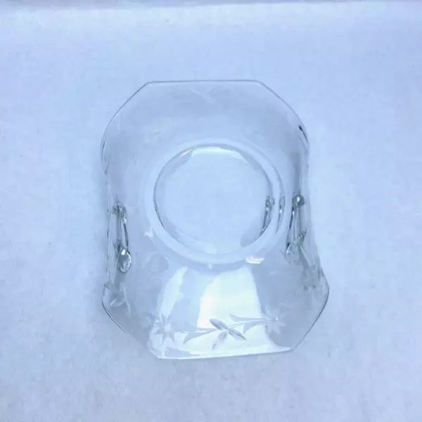 Etched Glass Two Handled Candy Dish Floral Design 6.5in Long