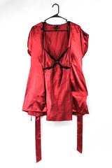 Ambrielle Sleepwear 2 Piece Red Black Lace Camisole Top Jacket Women's Small