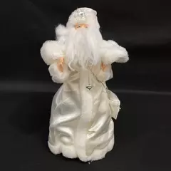 Victorian Santa Claus 12.5 Inch Tree Topper White Silk With Fur Trim Gown 