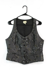 Vintage A Line by Anne Klein Gray Floral Lined Vest Women's Size 12