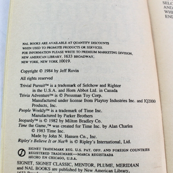 Winning At Trivial Pursuit by Jeff Rovin 1984 Signet Paperback