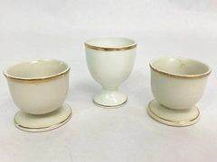 Lot of 3 Vintage Porcelain Egg Cups Cream White Gold Toned Trim Bavaria Japan