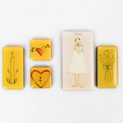 Lot of 5 Rectangular Refrigerator Magnets with Delicate Illustrations