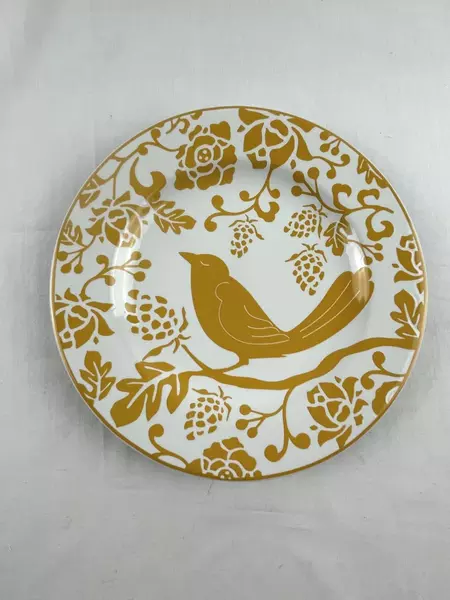 Set of 2 Pier 1 Salad Side Dessert Plates Yellow Green White Bird Pattern 2008