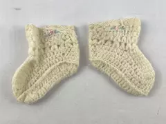 Vintage Hand Crocheted Baby Booties Floral Trim Cream Infant Pre-Owned