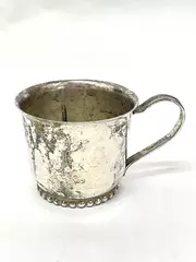 Vintage Leonard Silver Plate Baby Cup with Beaded Band Tarnished