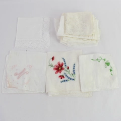 Lot of 12 Vintage Embroidered and Lace Handkerchiefs Stained DIY Fabric Cutters