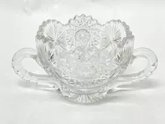 Vintage Crystal Double Handle Sugar Bowl Hobstar Starburst with Chip