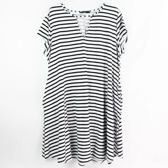 Vibe Sportswear Black and White Striped Knee Length T-Shirt Dress Women's 2X