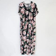 Vibe Sportswear Floral Pattern Hooded Ankle-Length T-shirt Dress Women's 2X