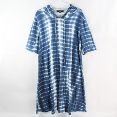 Vibe Sportswear Blue Tie Die Patterned Hooded T-shirt Dress Women's 2X