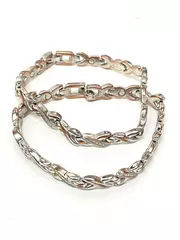 Lot of 2 Silver Tone Rhinestone Link Bracelets 7.25" Spiral Dot Pattern