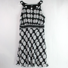 Voir Voir Black and Gray Polka Dot Long A-Line Dress Women's Size 14