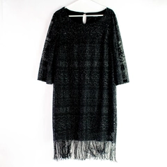 AUW Black Sparkly 3/4-Sleeve Knee Length Dress with Fringe Women's Size 16