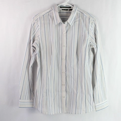 Eddie Bauer White Striped Button-Down Cotton Dress Shirt Men's Medium