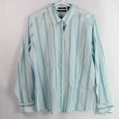 Eddie Bauer Blue Striped Button-Down Cotton Dress Shirt Men's Large