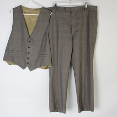 2 Pc Set Brown-Gray Plaid Waistcoat Men's 2XL and Dress Pants Men's 42W x 28L