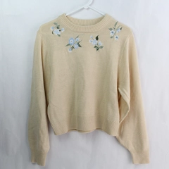 Divided by H&M Beige Embroidered Flower Knit Sweater Women's Size Small