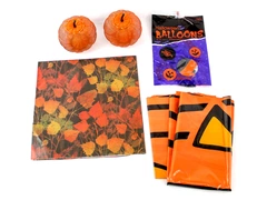 Lot of Fall Halloween Decor Balloons Candle Holders Wrapping Paper