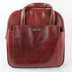 Vintage Samsonite Red Leather Women's Travel Bag with Key, 15" x 15.5" x 8"