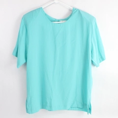 Vintage Anastasia Polyester Blouse Top Turquoise Shoulder Pads Size 14