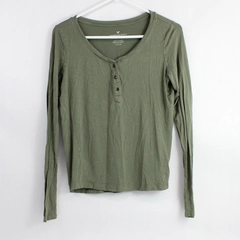 American Eagle Long Sleeve Green 1/4 Button Up Shirt Top Women's Size Small 