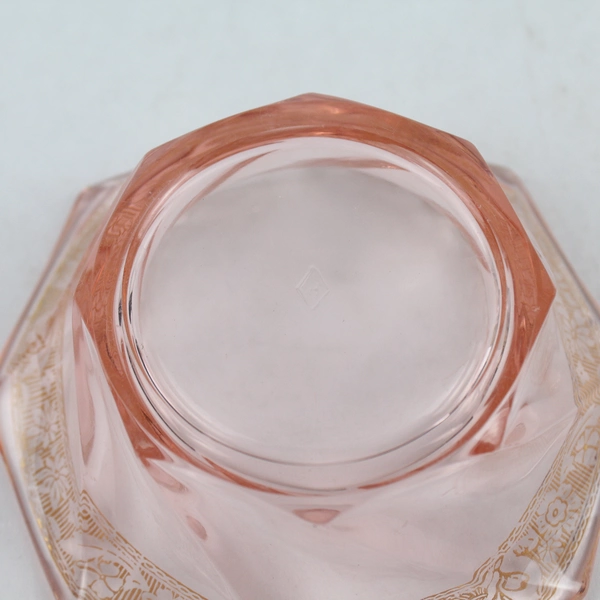 Vintage Heisey Glass Pink Spiral Octagon Fruit Bowl Gold Floral Band