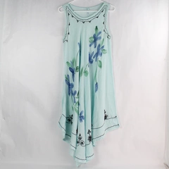 Ocean Breeze Flower Print Embroidered Blue Nightgown Free Size