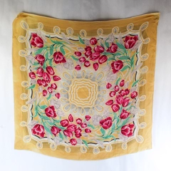 Vintage Floral Semi Sheer Scarf Wrap Shawl Yellow Beige Red Tulips 32"